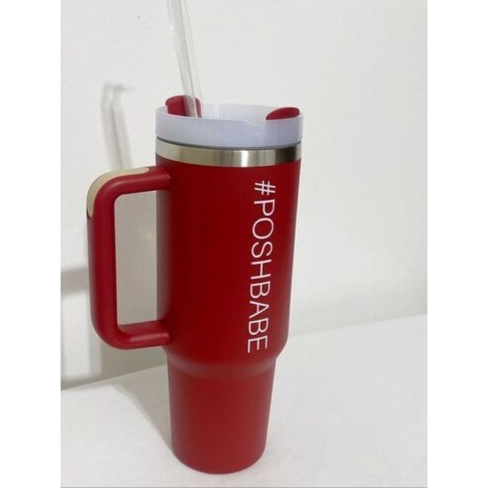 40oz Steel Tumbler Cup Thermos w/Handle & Straw "POSHBABE"